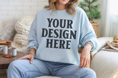 Light Blue Gildan 18000 Crewnwck Sweatshirt Mockup, gildan Product Image 1