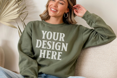 Military Green Gildan 18500 Hoodie Mockup, G18000 Hoodie Mod Product Image 1