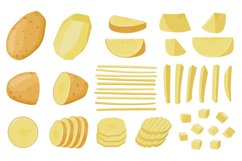 Cartoon sliced potatoes, chopped wedges and straws raw potat Product Image 1