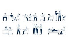 Group therapy. Psychologist and person on sofa, people on ps Product Image 1