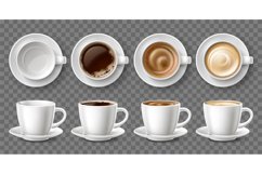 Realistic coffee cups. Porcelain mugs and saucers pair with Product Image 1