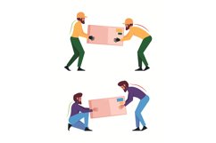 Heavy lifting. Workers demonstrating correct movement of hea Product Image 1