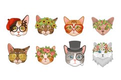 Cat heads. Cute funny cats avatar muzzles with accessories. Product Image 1