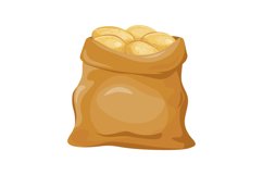 Sack of potatoes. Cartoon burlap bag full of heap ripe potat Product Image 1