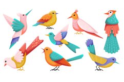 Colorful birds. Decorative bird, cute nature objects. Isolat Product Image 1