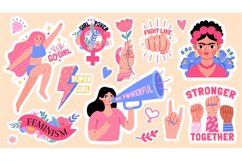 Cartoon stickers with feminism symbol and quote, girl power. Product Image 1