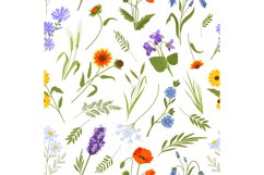 Meadow spring wild flowers and herbs seamless pattern. Vinta Product Image 1