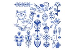 Blue folk finnish. Swedish design borders, ornament scandina Product Image 1