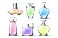 Color perfume in glass bottles. Realistic fragrance packagin Product Image 1