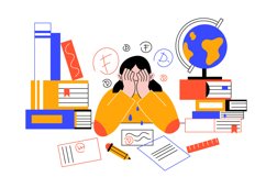 Teens problems. Unhappy student at lessons. Information exce Product Image 1