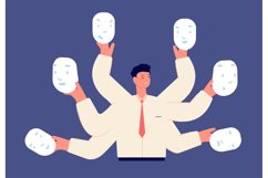Fake businessman faces. Different mood, liar in business. Of Product Image 1