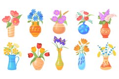 Cartoon jug with flower. Blooming flowers in vases, colorful Product Image 1