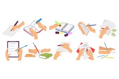 Hand writing planning and letters. Hands hold pen and pencil Product Image 1