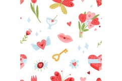 Seamless pattern love elements. Sweety hearts, kisses and fl Product Image 1