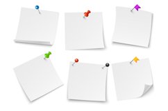 Fixed paper pieces. Realistic white pinned notes. Blank stic Product Image 1