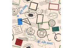 Postal stamps seamless pattern. Letters and parcels vintage Product Image 1