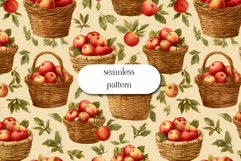 Vintage Watercolor Apple Branch Seamless Pattern with Autumn Product Image 1