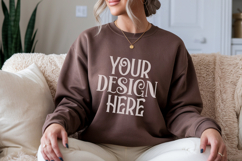Dark Chocolate Gildan 18000 Sweatshirt Mockup,G18000 Crewnec Product Image 1