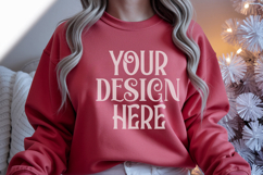 Christmas Gildan 18000 Red Crewneck Sweatshirt Mockup Product Image 1