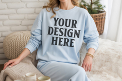 Light Blue Gildan 18000 Crewnwck Sweatshirt Mockup, gildan Product Image 1