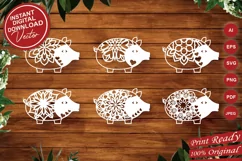 Papercut Pig Set, Mandala Pigs, Floral Pig Art Designs Product Image 1