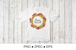 Happy Harvest Autumn Quote. Wreath of Fall Leaves Product Image 2