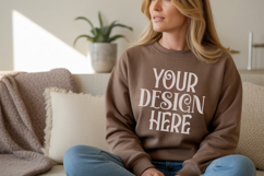 Dark Chocolate Gildan 18000 Sweatshirt Mockup,G18000 Crewnec Product Image 1