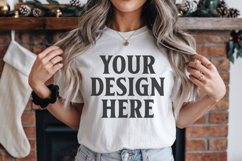 Bella Canvas 3001 White Christmas Shirt Mockup, Trandy Product Image 1