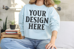 Light Blue Gildan 18000 Crewnwck Sweatshirt Mockup, gildan Product Image 1