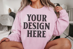 Gildan 18000 Light Pink Mockup , Crewneck Sweatshirt Boho Product Image 1