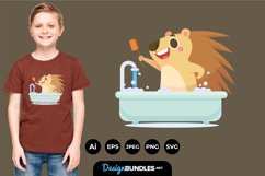 Hedgehog Taking a Bath for T-Shirt Design Product Image 1