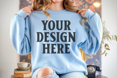 Light Blue Gildan 18000 Crewnwck Sweatshirt Mockup, gildan Product Image 1