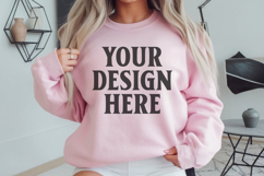 Gildan 18000 Light Pink Mockup , Crewneck Sweatshirt Boho Product Image 1