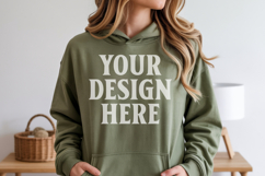 Military Green Gildan 18500 Hoodie Sweatshirt Mockup, 185 mo Product Image 1
