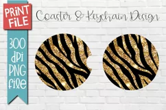 Gold Glittery Zebra Print Car Coasters Sublimation Keychain Product Image 1