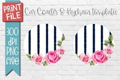 Preppy Stripe Roses Round Keychain Sublimation Product Image 1