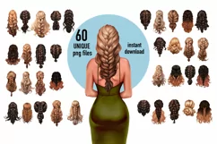 60 unique Hair clipart PNG digital download Product Image 1