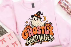 Ghosts Good Vibes PNG,Cute Witch Ghost Halloween Sublimation Product Image 3