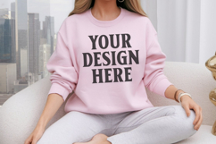 Gildan 18000 Light Pink Mockup , Crewneck Sweatshirt Boho Product Image 1