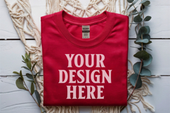 Red Gildan 5000 Flat Lay Tshirt Mockup, G5000 mockups Product Image 1