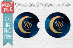 Zodiac Aquarius Car Coasters and Keychain Sublimation Design Product Image 1