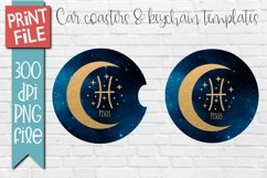 Zodiac Pisces Car Coasters and Keychain Sublimation Design Product Image 1