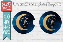 Zodiac Aries Car Coasters and Keychain Sublimation Design Product Image 1