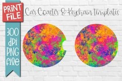 Neon Splatter Car Coasters and Keychain Sublimation Design Product Image 1