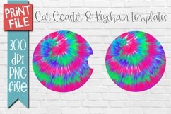 Pink Tie Dye Car Coasters and Keychain Sublimation Design Product Image 1