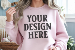 Gildan 18000 Light Pink Mockup , Crewneck Sweatshirt Boho Product Image 1