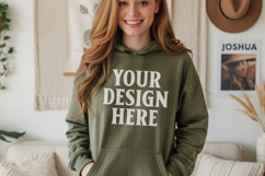 Military Green Gildan 18500 Hoodie Sweatshirt Mockup, 185 mo Product Image 1