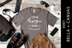 Male Asphalt Bella Canvas 3001 T-Shirt Mockup Flat Lay Product Image 1
