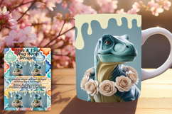 Creative 11oz Mug Wrap Png Design , Cute Dino Product Image 1