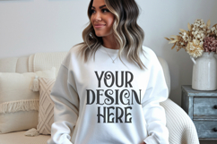 White Gildan 18000 Crewneck Sweatshirt Mockups,G18000 Product Image 1